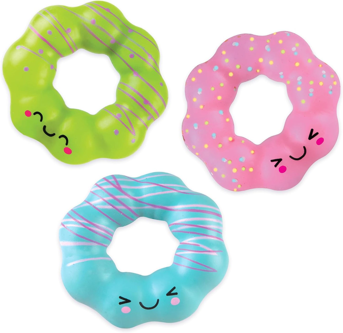 ORB Curiosities Mochi Donut Squishy Bracelet Toy 3 Pack - Fun Wearable Mochi Squishy Toys with Decorative Donut Designs