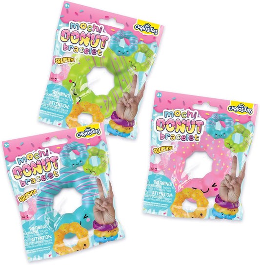 ORB Curiosities Mochi Donut Squishy Bracelet Toy 3 Pack - Fun Wearable Mochi Squishy Toys with Decorative Donut Designs